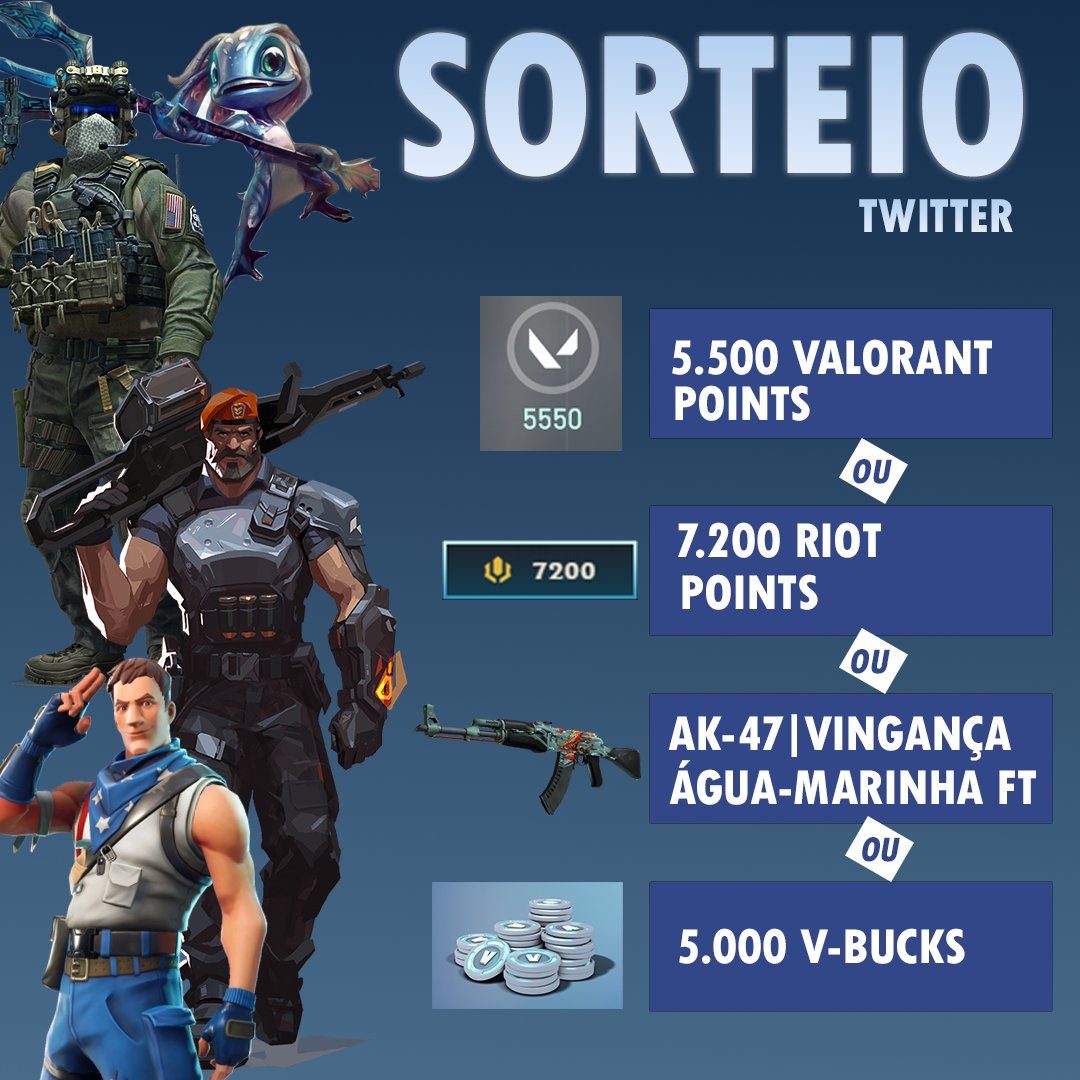 vellosogg's tweet photo. Sorteio 5.500 VP ou 7.200 RP ou 5.000 V-Bucks ou AK-47 Água Marinha FT

Regras:

1 - RT🔄+LIKE❤ nesse post.
2 - Marcar 3 amigos. (Quanto mais marcar, maior a chance de ganhar!)
3 - Seguir meu twitter.

Resultado será dia 01/11/2020 ao vivo na https://t.co/Un7eq7aOpJ https://t.co/qm7jH21QRC