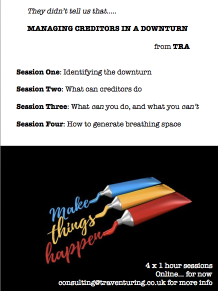 tra_venturing's tweet image. 'Managing Creditors in a down turn' is the first in a series of workshops designed to offer practical advice gain from first hand experiences. DM to book. 

#mybusinessisintrouble #mybusinessneedshelp #howdoidealwiththis #theynevertaughtmehowtodealwiththis