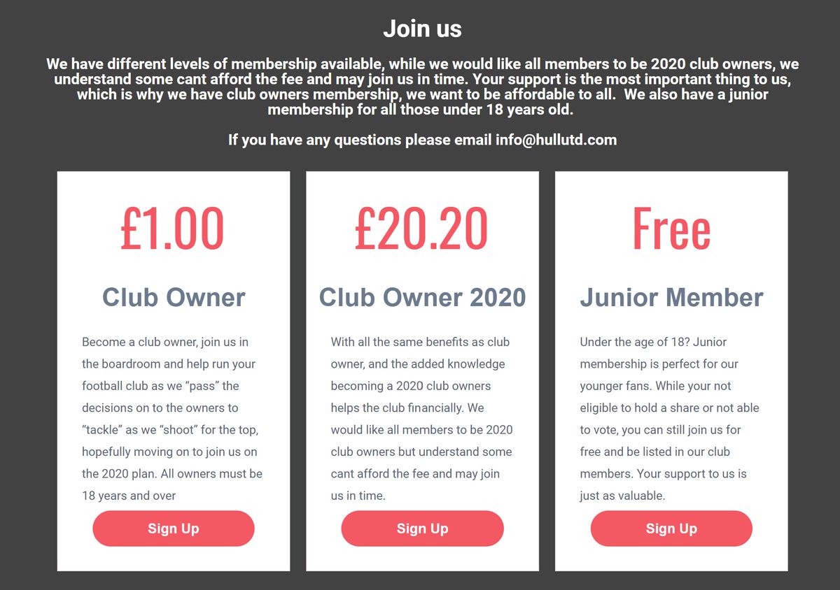 Become an owner from as little as £1 

While we would like our supporters to become a club owner 2020, for those who maybe cant afford to just now, your support is more valuable to us.

Affordable football for all
hullutd.com/subscription-p…