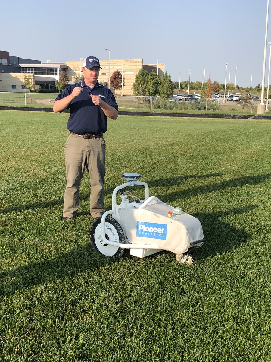 Turf_Guy_Ty's tweet photo. Thank you to @jhawk913 for coming out to demo the Tiny Mobile Robot field painter for us! Very impressive piece of technology. @pioneerathletic https://t.co/Avf2fwQwqo