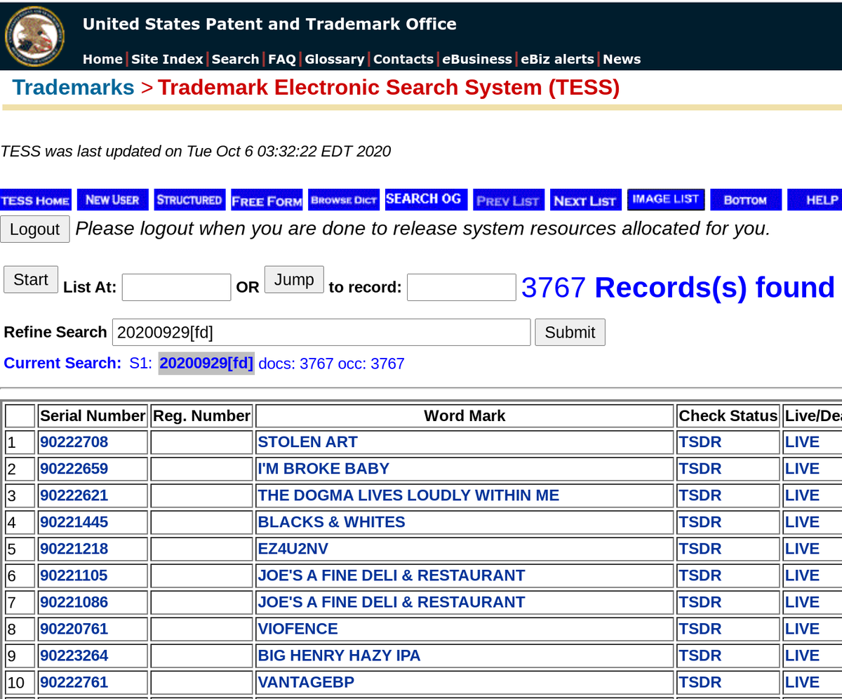 TimberlakeLaw's tweet photo. Daily #StaTESStics -

Applications for registration filed Tuesday, 09/29/2020:

3767

Applications from China:

2044

(54%)

Applications not from China:

1723

(46%)

#trademarks https://t.co/QBBM4F6qRu