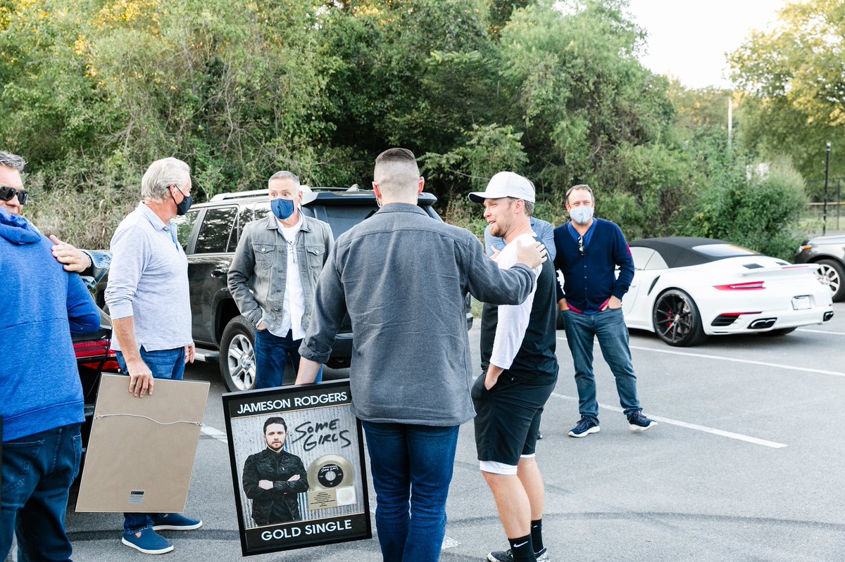 jamesonrodgers's tweet photo. Got surprised last night at our softball game with a certified GOLD plaque for Some Girls!!! For everyone that has bought/streamed this song, THANK YOU!! Let’s see how far this thing can go now. https://t.co/F3LtOFj7Y1