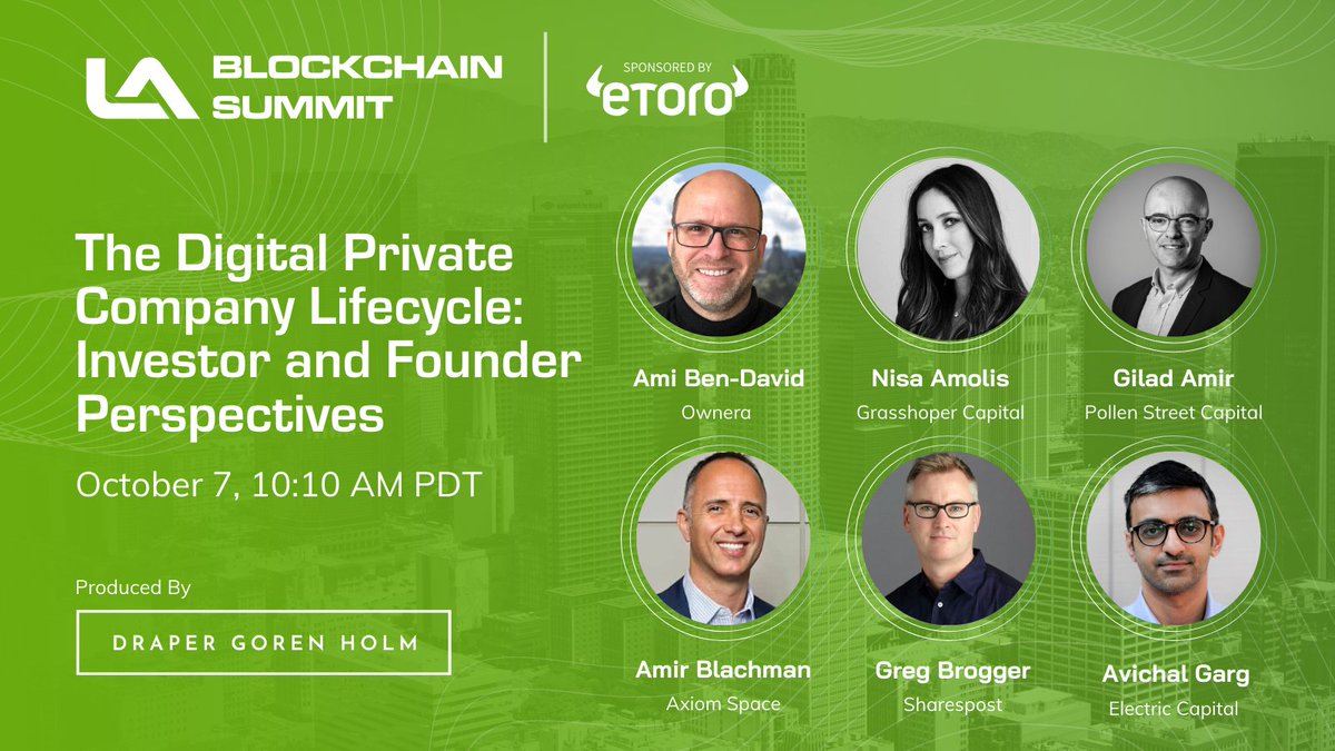 amibendavid's tweet photo. It's happening! looking forward to seeing you tomorrow at the LA Blockchain Summit. We'll be talking about how  private companies can raise capital and gain some liquidity in the institutional market, via Digital Shares. https://t.co/xiotgV8Csg