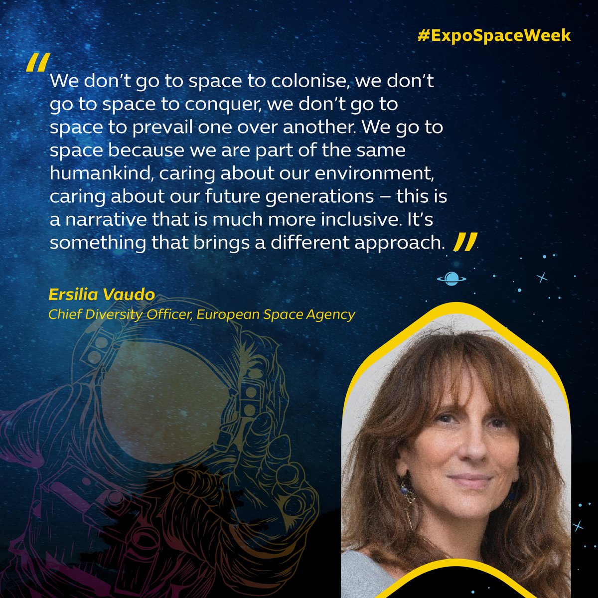 expocitydubai's tweet photo. Ersilia Vaudo, Chief Diversity Officer at the European Space Agency, discusses the important role of women in the global space sector. #ExpoSpaceWeek #Expo2020 #Dubai #UAE https://t.co/e6yg7OXrXD