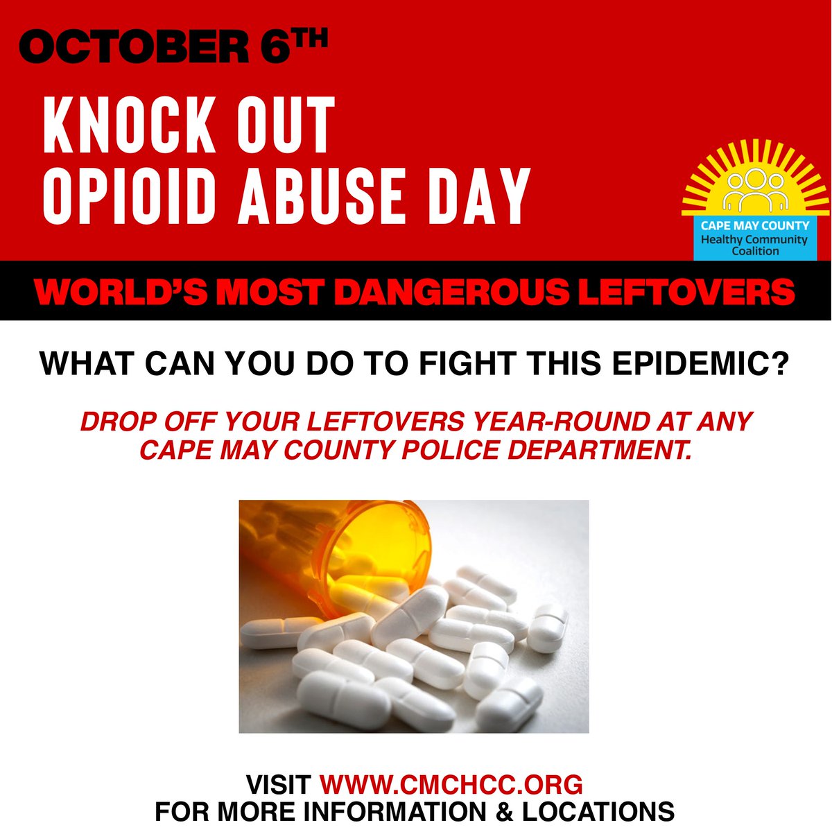 CMCHCC's tweet photo. Today is Knock Out Opioid Abuse Day. Visit our website, https://t.co/NqD36plmV4, to find out more information or locate a safe place to dispose of your unused medications. https://t.co/5E035Uf8Ht