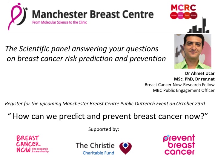 Would you like your questions on ‘Breast cancer risk and prevention’ to be answered by our panel of scientists?
To learn more please register to the upcoming Manchester Breast Centre public outreach event at
 eventbrite.com/e/how-can-we-p…