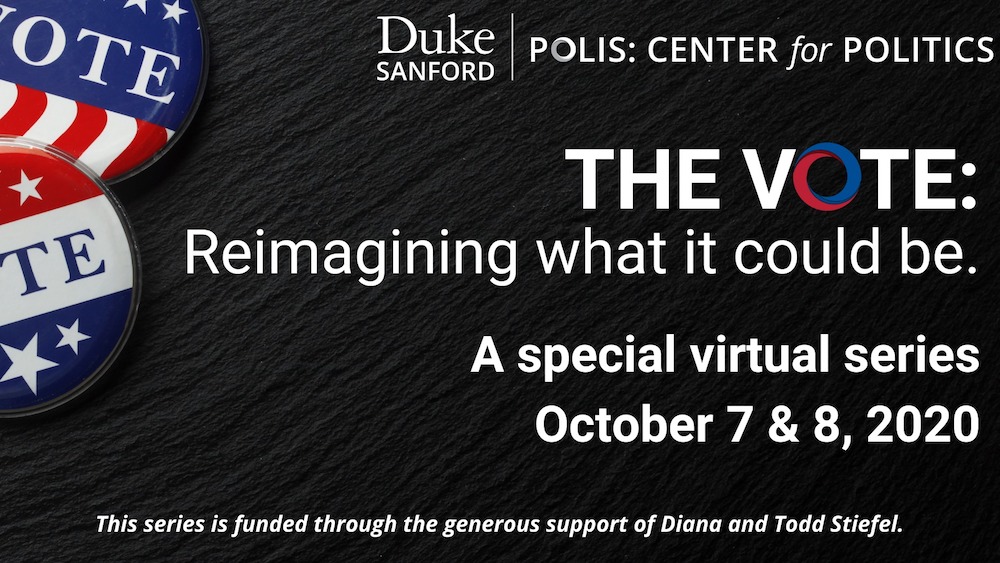 DukeSanford's tweet photo. Our friends at @PolisAtDuke are running an exciting and timely #Election2020 virtual symposium this week

🇺🇸 Join us! ⬇️
https://t.co/QSRPr3xvwr

 #ReimaginetheVote2020 https://t.co/2DHZOvuGkV