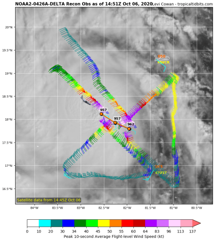 SammyMaggio's tweet photo. ***MAJOR HURRICANE #DELTA - ADVISORY 8 - 11 AM EDT 10/6/20***
320 mi ESE of Cozumel, Mexico
**CATEGORY 3** // MAX SUSTAINED: 115 MPH
Moving WNW at 16 MPH
Pressure: 955 mb
***3rd Major of the 2020 Atlantic Season***
NEXT ADVISORY: 2 PM EDT
#MajorHurricaneDelta @NHC_Atlantic https://t.co/DhIXAj3Z0R