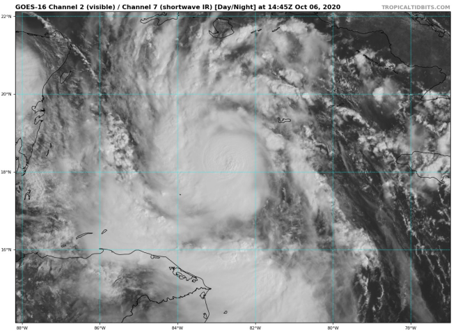 SammyMaggio's tweet photo. ***MAJOR HURRICANE #DELTA - ADVISORY 8 - 11 AM EDT 10/6/20***
320 mi ESE of Cozumel, Mexico
**CATEGORY 3** // MAX SUSTAINED: 115 MPH
Moving WNW at 16 MPH
Pressure: 955 mb
***3rd Major of the 2020 Atlantic Season***
NEXT ADVISORY: 2 PM EDT
#MajorHurricaneDelta @NHC_Atlantic https://t.co/DhIXAj3Z0R