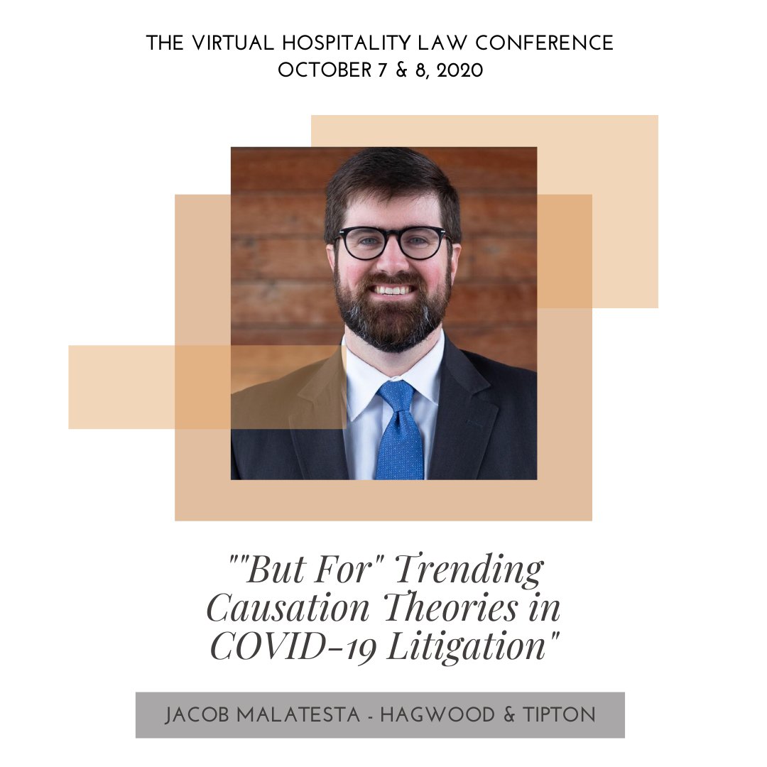 hospitality_law's tweet photo. This Speaker Spotlight introduces Jacon Malatesta, Litigation Partner of @hatlawfirm. His presentation &amp; deeper dive will discuss #legal cause for negligence, #causation in general, proving &amp; battling "but for" causation, as well as worker's compensation. | #VirtualHLC #HLC2020 https://t.co/STrO4CfnnU