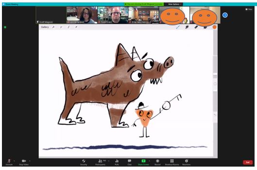 StampedeLibrary's tweet image. The SSE Library, KN &amp;amp; 1st grade students LOVED visiting with illustrator/author Scott Magoon!  Thanks for sharing how you create &amp;amp; design your digital illustrations @smagoon.  Thanks @techwithtodd for co-hosting!  @meganblick @StanleyStampede