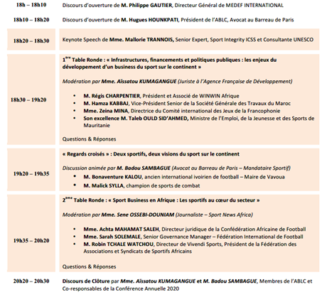AfricaBizLaw's tweet photo. voici le programme de notre Webinar du 14 octobre "Sport Business: How Africa can be the next champion ? "🤩😀
#ABLC #Africansport #Sportbusiness #ablc2020 https://t.co/Oqbnr4Hq6O