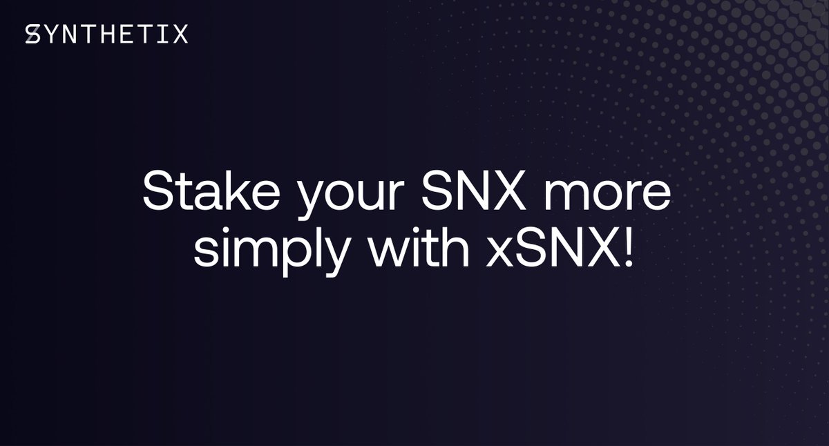 synthetix's tweet photo. Set-and-forget staking has returned with Synthetix GranstDAO funded project @xtokenmarket!

$xSNXa allows users to passively stake their $SNX, simplifying the process of managing your staked funds.  

Learn more about xSNXa here: https://t.co/JEAWgswvco https://t.co/53JcW1qJX3