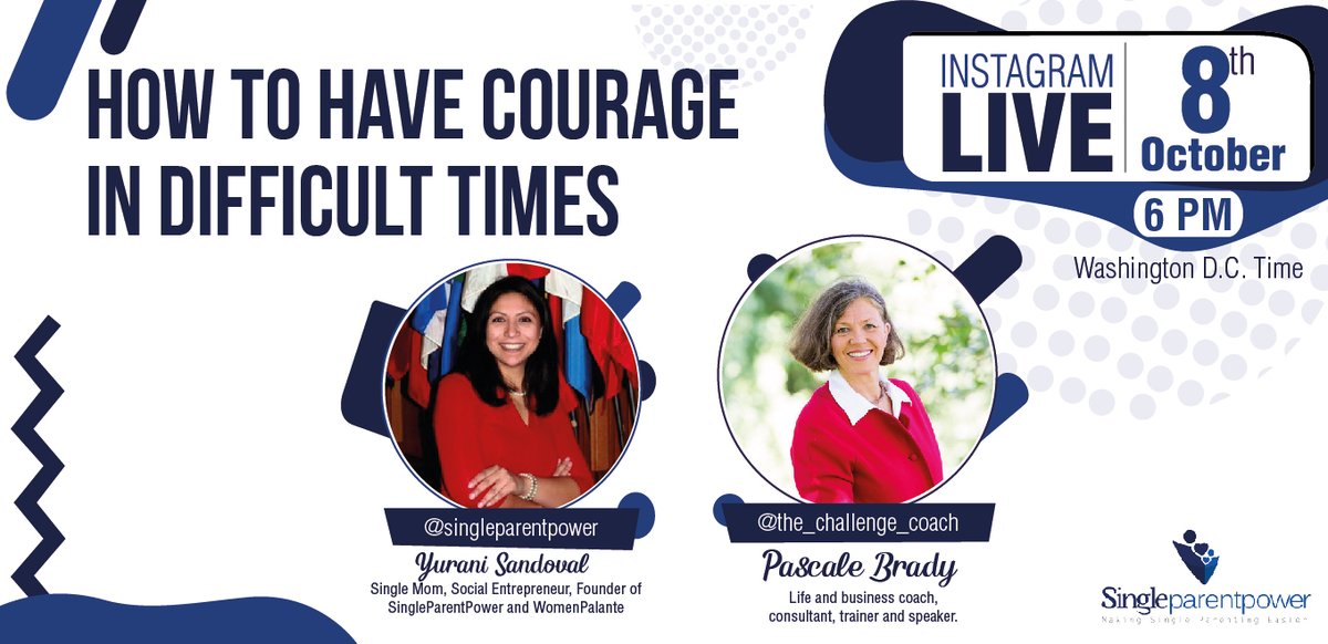 PascaleBrady's tweet photo. I’m honored to join Yurani from @Singleparenten on Instagram Live to discuss how to keep up your own #courage and transmit that courage to your #children. It's free to join – simply follow the_challenge_coach on Instagram and register for the session here: https://t.co/QXyNxU65q4 https://t.co/q5j6BjEk8G