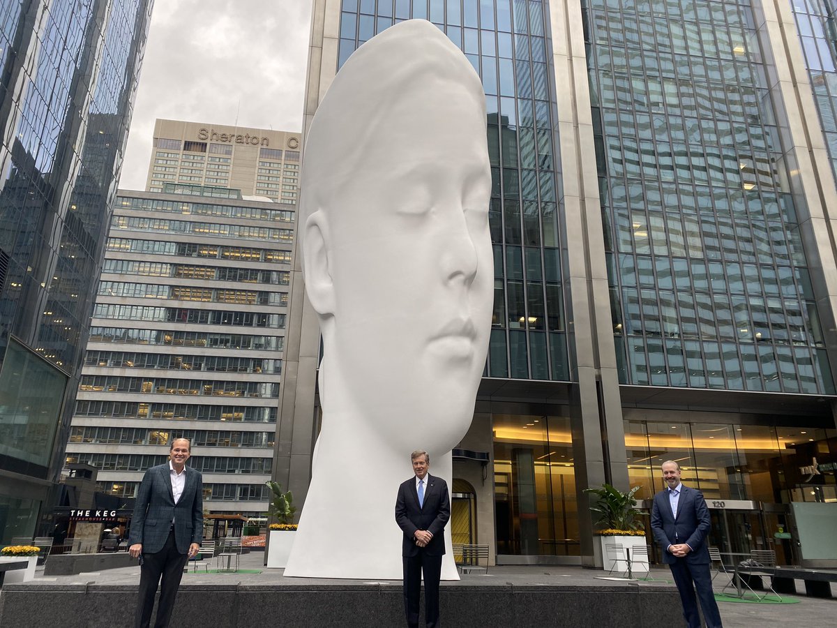 JohnTory's tweet photo. Had a chance to see the new Dreaming three-storey art installation by world-renowned Spanish artist, Jaume Plensa at the Richmond-Adelaide Centre in the heart of the Financial District. I want to thank @OxfordPropGroup for embracing the commitment to public art. https://t.co/vCDRY0DyA6