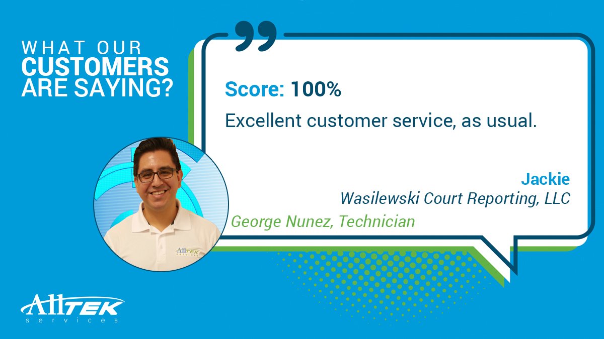 #TestimonialTuesday! 

Are you happy with your IT support team? Our customers can tell you first hand that our team is the best!

Contact us today at (863) 709-0709 or visit us at alltekservices.com.

#MSP #itservices #itsupport