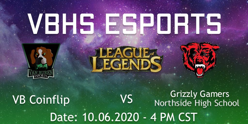 vbhsEsports's tweet photo. 2 Matches tonight at 4pm CST of highschool League Of League action. VBHS Varsity takes on Northside Grizzlies and JV takes on Kamen STEM from Tulsa, OK.  One will be streamed on https://t.co/YJPQOrC8xj , Going to be interesting to watch.  #LeagueOfLegends #playvs #esports #vbhs https://t.co/FQSwqkKzCm