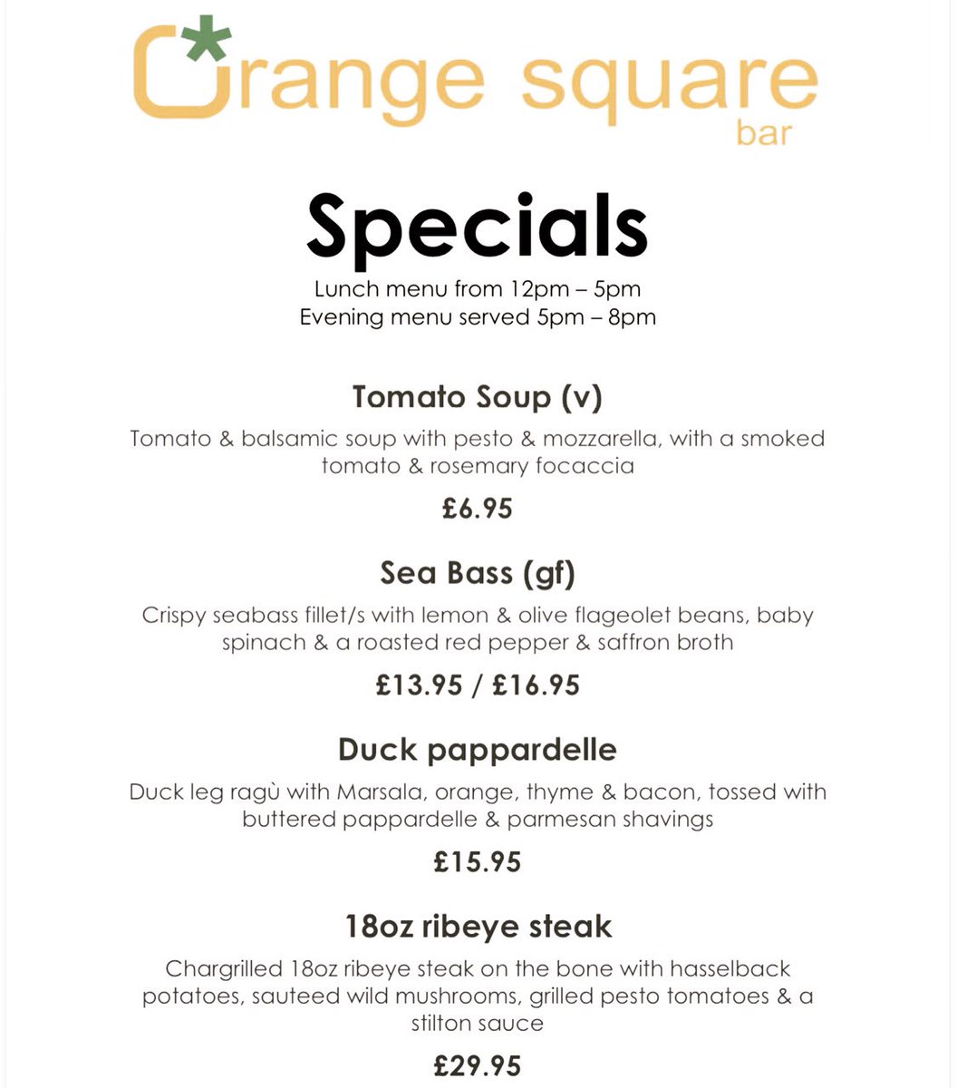 New specials are here!! We are now serving food through till 8pm so if you can’t decide whether to go for a drink or out for dinner now you can do both with one booking!! Visit our website to book a table and view our menus...
orangesquarebar.com #breakfast #lunch #dinner