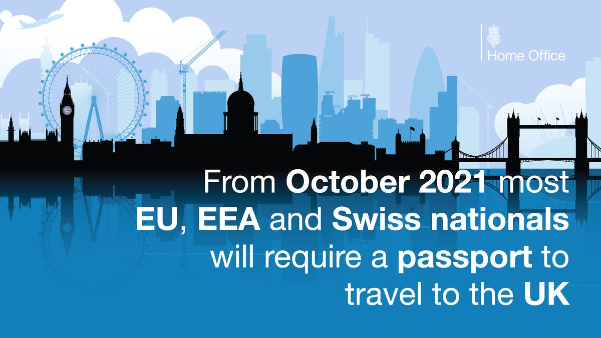 ukhomeoffice's tweet image. We are phasing out the use of national identity cards as a valid travel document. From 1 October 2021, most EU, EEA and Swiss nationals will require a passport to travel to the UK.

➡️ gov.uk/guidance/visit…