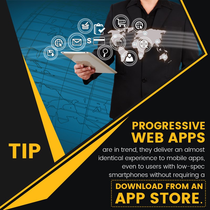 IntrixMedia's tweet photo. #Tip Progressive web apps are in trend, they deliver an almost identical experience to mobile apps, even to users with low-spec smartphones without requiring a download from an app store. https://t.co/3bLyp3k7FK