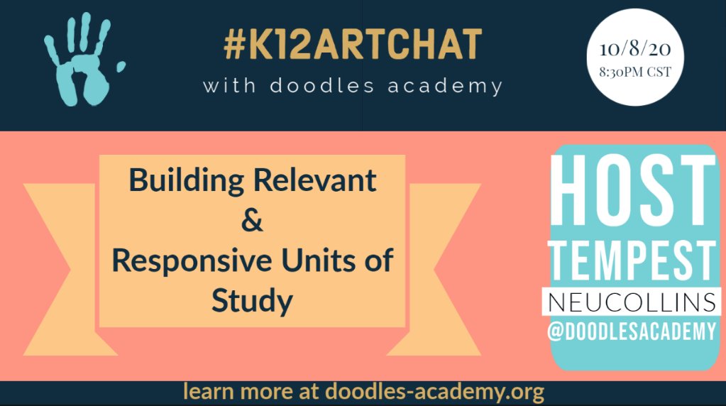 Artguy76's tweet photo. Join #K12ArtChat this week as Doodles Academy will be our guest host talking abt Building Relevant & Responsive Units of Study #CreativityDept https://t.co/PZeB8oIcjq