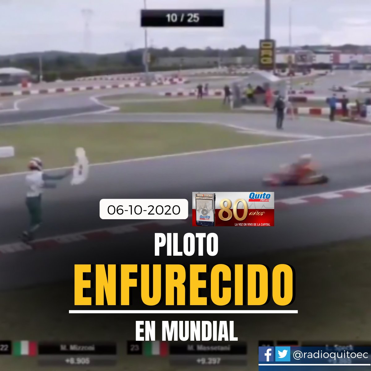 Durante el #CampeonatoMundial de #Karting, realizado este 4 de octubre del 2020 por la Federación Internacional del Automóvil (#FIA) en #Lonato, #Italia, el piloto #LucaCorberi quedó fuera de la carrera luego de un #choque con su colega #PaoloIppolito, en la vuelta 9. https://t.co/lBrLgCxVho