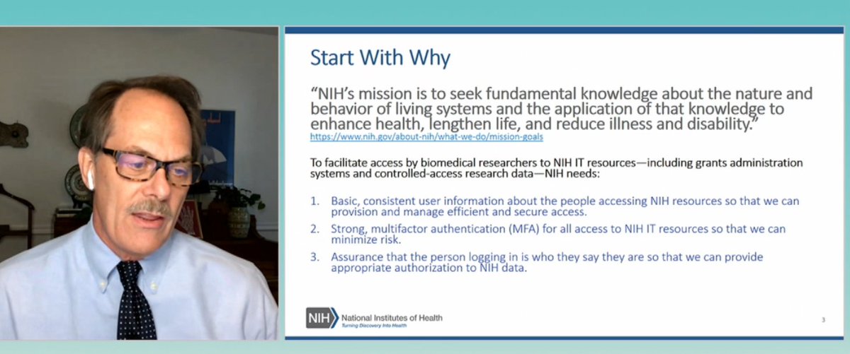 lewisnic's tweet photo. #TechEXtra20 Jeff Erickson from the NIH slide on how campuses need MFA for securing their researcher access to NIH resources. https://t.co/jS8QkAmY1L