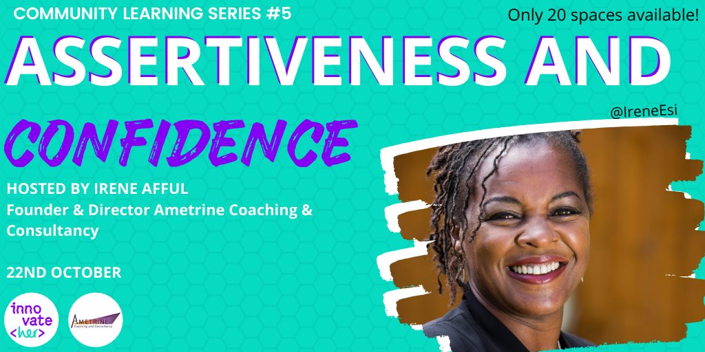 innovateheruk's tweet image. 💭Do you find it difficult to say no?
💭Do you struggle to express yourself confidently?

For the next part of our #CommunityLearningSeries, we&apos;ll be joined by the powerful @IreneEsi, where we&apos;ll work on our #Assertiveness &amp;amp; #Confidence

Save the date!📅
innovateher.co.uk/our-partners/j…