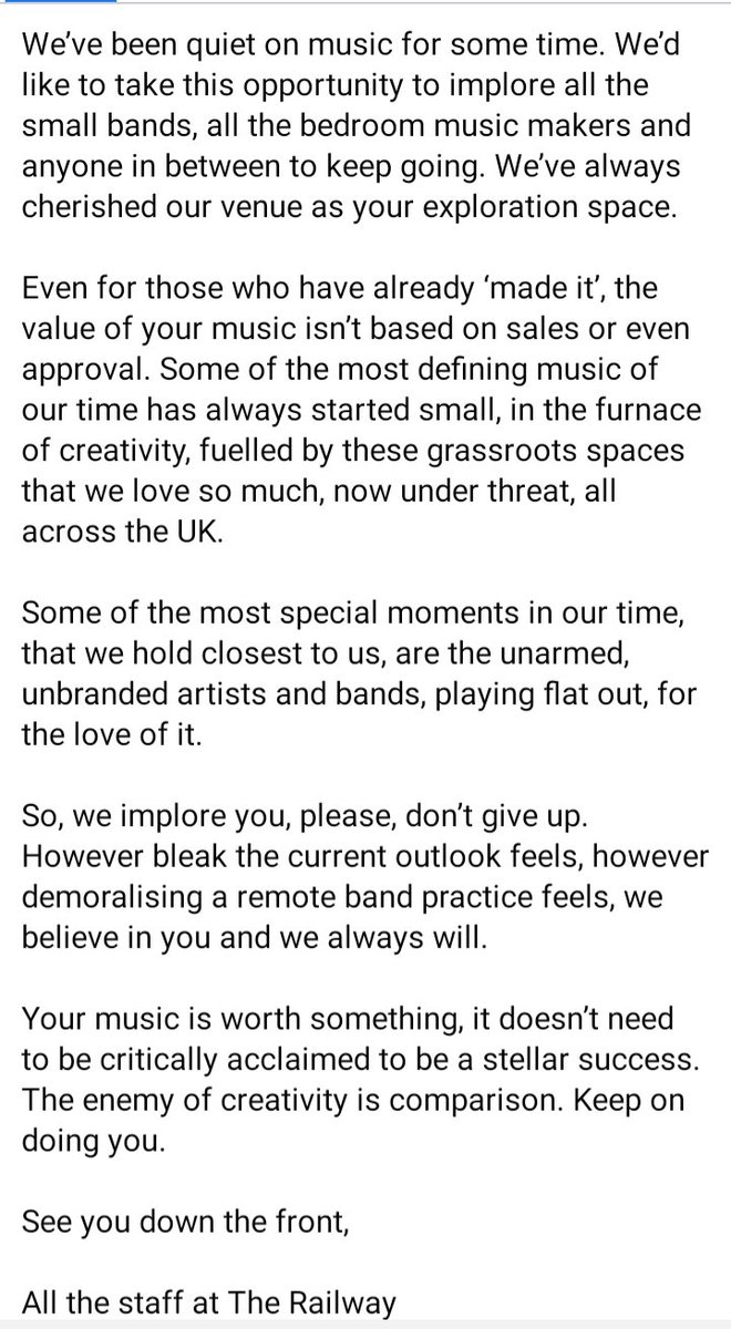 I am moved by this message from the Railway Inn, Winchester. #LetMusicLive