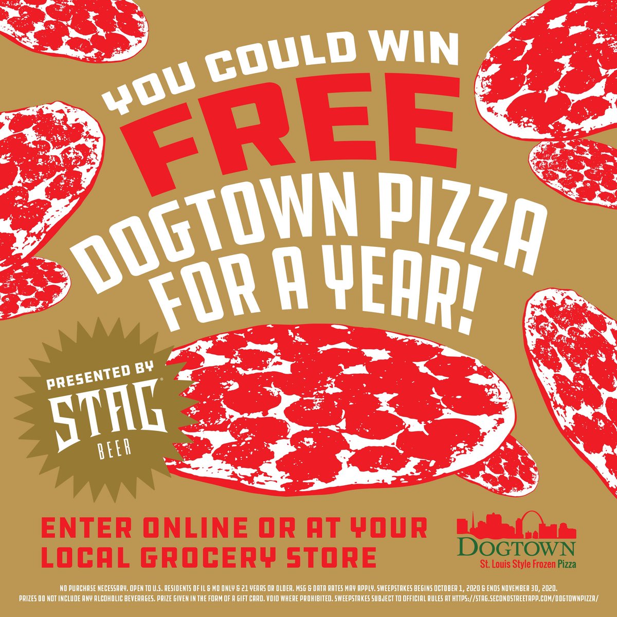 We’re giving away FREE DOGTOWN PIZZA FOR A YEAR. For real.

1) Follow <a href="/stagbeer/">Stag Beer</a> + <a href="/Dogtownpizzas/">Dogtown Pizza</a>
2) Tag a friend in the replies (you’ll need help with all that ZA)

Double your chances by entering @ your local grocery store! 

And SAVE $3 with Stag + Dogtown now till 11/30!