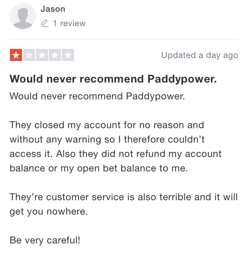 ejj020399's tweet photo. @paddypower I AM NOT THE ONLY PERSON THAT HAS HAD AN AWFUL EXPERIANCE WITH @paddypower LOOK AT WHAT THEY DO TO OTHER PEOPLE!!!!!! https://t.co/B4F7TXQbps