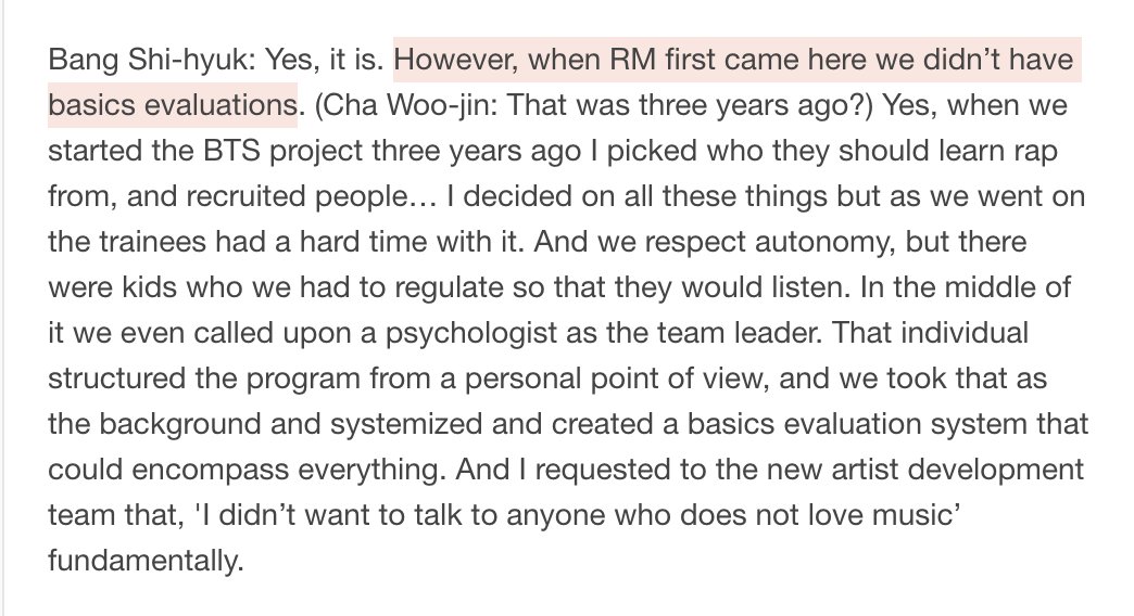 at the beginning when namjoon was signed, he was the first male trainee of bighit ever and bang pd mentioned in an interview that they had no trainee system in place.