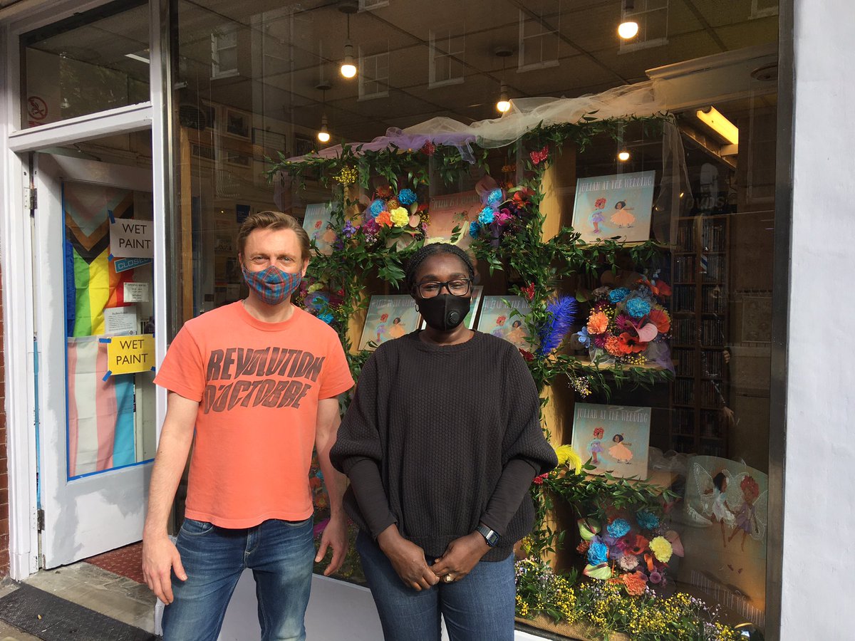 gaystheword's tweet photo. Behold our very special window display celebrating publication of the incredibly beautiful children’s book, Julian at the Wedding, the follow up to one of our very favourites, Julian is a Mermaid by Jessica Love. Flowers by #FloralEvolution #JulianattheWedding by #JessicaLove https://t.co/SlH5IrLUBx