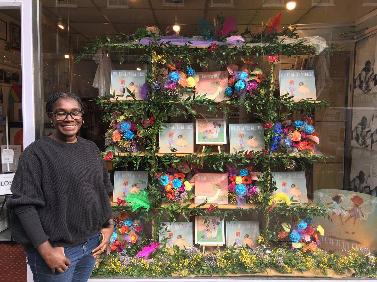 gaystheword's tweet photo. Behold our very special window display celebrating publication of the incredibly beautiful children’s book, Julian at the Wedding, the follow up to one of our very favourites, Julian is a Mermaid by Jessica Love. Flowers by #FloralEvolution #JulianattheWedding by #JessicaLove https://t.co/SlH5IrLUBx