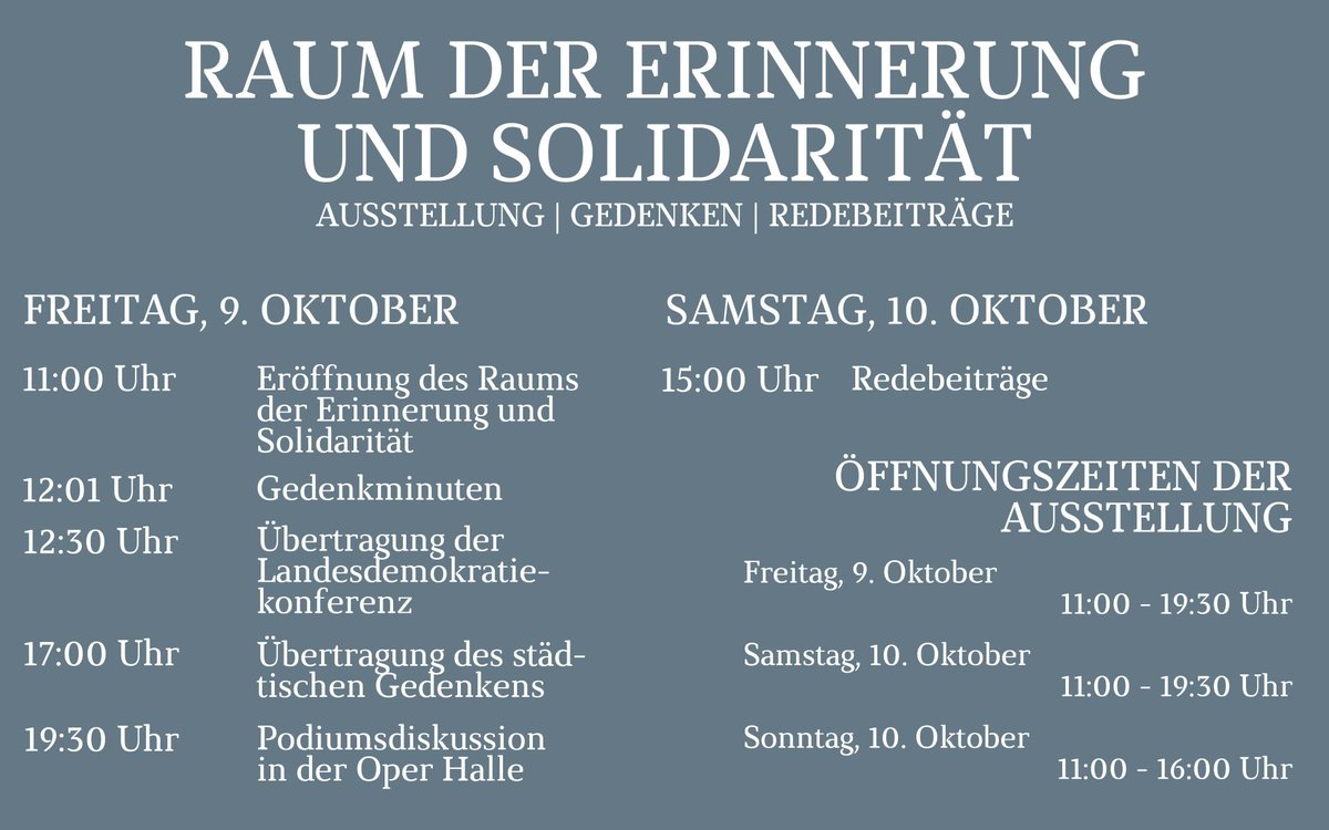 Der Raum der Erinnerung und Solidarität wird vom 9. - 11. Oktober geöffnet sein, kommt gerne vorbei, lasst uns gemeinsam erinnern. Im Gedenken an Jana Lange und Kevin Schwarze. In Solidarität mit der jüdischen Gemeinde und dem Kiez Döner! #hal0910