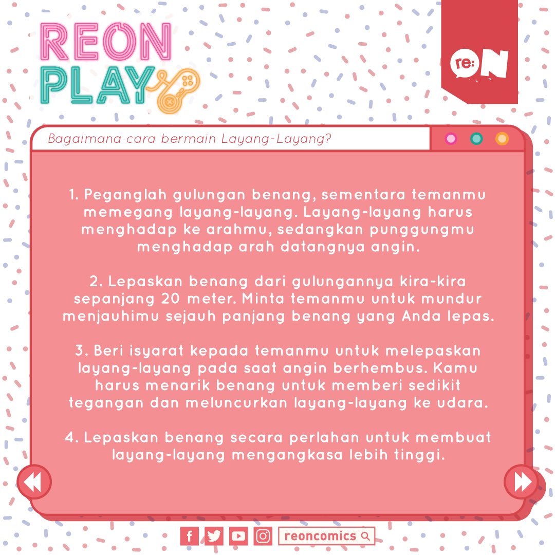 reoncomics's tweet photo. #REONPLAY kali ini masih membahas permainan tahun 90-an, nih!
Kali ini kita akan bahas permainan layang-layang! Siapa nih yang pernah main layang-layang? Ceritain, dong!
#permainan90an #layanglayang https://t.co/2wwB6tUaWZ