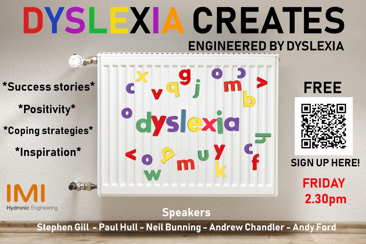IMIHydronicUK's tweet photo. DYSLEXIA CREATES - Engineered by Dyslexia - FRIDAY 2.30pm

Join us as special guests discuss their personal experiences succeeding with dyslexia in engineering.

Sign up for free here: https://t.co/FWqma7fjTv

#DyslexiaCreates
#DyslexiaEngDay

@Stephencgill 
@PaulRHull
@AndyFord6 https://t.co/1W882vDbY8