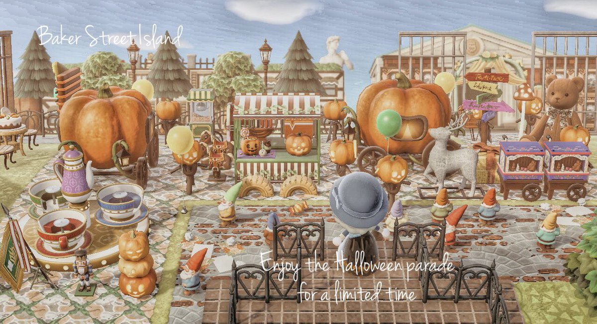 𝑚𝑖𝑖 やっとbs Islandにもかぼちゃを使った ハロウィンエリアができました 期間限定halloween Parade サーカス団がテントから出てきて 街中をパレード 素敵なマイデザお借りしています あつ森 あつまれどうぶつ