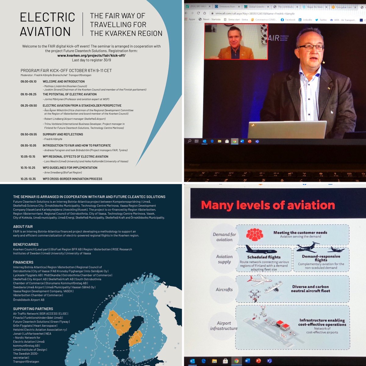 flygfredrik's tweet photo. Look up - North for zero emissions aviation! Today I had the pleasure to moderate the FAIR Finding Innovations to Accelerate Implementation of Electric Regional Aviation kickoff. FAIR is a project under the ⁦@KvarkenCouncil⁩. 

⁦@Transportft⁩ ⁦@RegioInterreg⁩ https://t.co/cXARw9gqjT