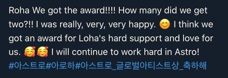 ✓ They are always grateful to anything they get.[their msgs after getting bonsang and gaa award on soba]•  @offclASTRO •  #ASTRO   •  #아스트로   •  #AROHA   •