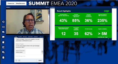 nbriggsB2B's tweet photo. I could listen to the @sage award story all day! This is @MiguelGernaey describing the astonishing results they've seen from their digital transformation. #SDSummit @forrester https://t.co/ZSKm8fNPMt