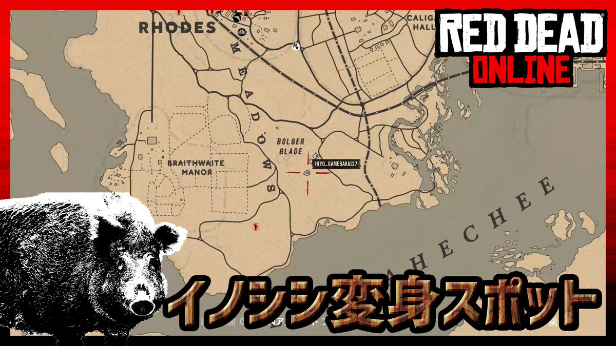 ひよのすけ アプデで追加されたイノシシの生態論研究の変身スポットです パンフを買っても読まないとスポットは反応しません 変身にはハリエットハーブが5本必要ですのでご注意を Rdo イノシシ スポット