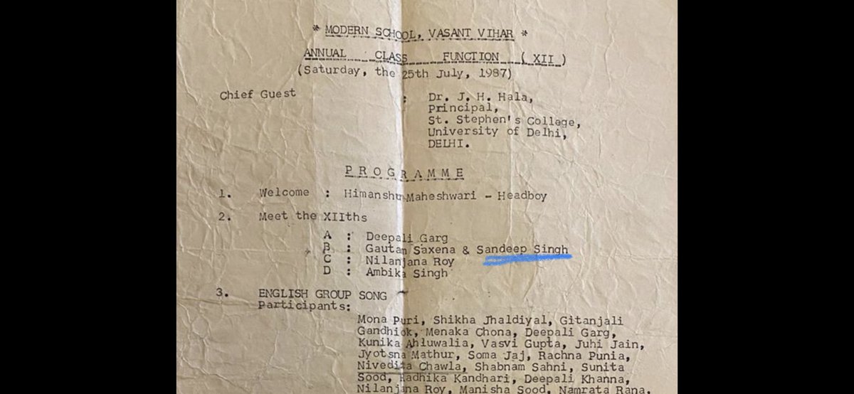 RockyEatsX's tweet photo. 1987, my old friend @iamsrk directed our School Play-sent me up onto the stage when another actor forgot his lines to save the play, I did, we cracked up, the play became a true comedy instead of a rehearsed one... SRK always had flair (and yes, I’m Sandeep Singh) #modernat100 https://t.co/kbKtM5lope