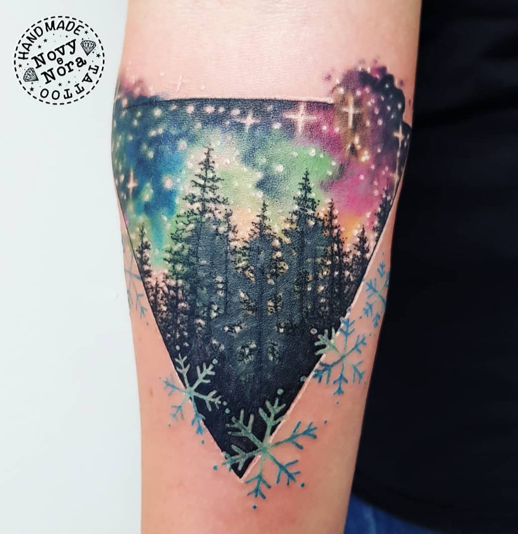 Another for the Maple Lights Club Thanks Rebecca  Id love to tattoo  more small landscapes in cool shapes Please email  Jillaine jillaine tattoo on Instagram