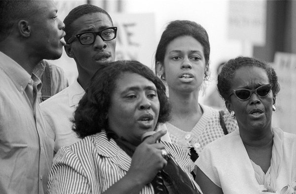 "Black people know what white people mean when they say 'law and order.'" -- Mrs. Fannie Lou Hamer, born  #tdih 1917. Read profile (ideal for gr 6+) of Hamer with primary docs & interview at  @snccdigital here:  https://snccdigital.org/people/fannie-lou-hamer/ (In photo below with Ms. Ella Baker & more.)