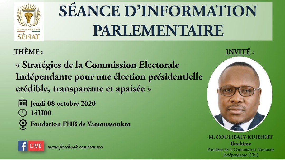 macei_ci's tweet photo. Le Président de la CEI, Me Ibrahime Kuibiert-Coulibaly, participera ce jeudi 8 octobre à une séance d'information parlementaire organisée par le @Senatci à la @FONDATIONFHB sur la stratégie de crédibilité et de transparence de la CEI pour un scrutin présidentiel apaisé. https://t.co/H6C1lkcoDm