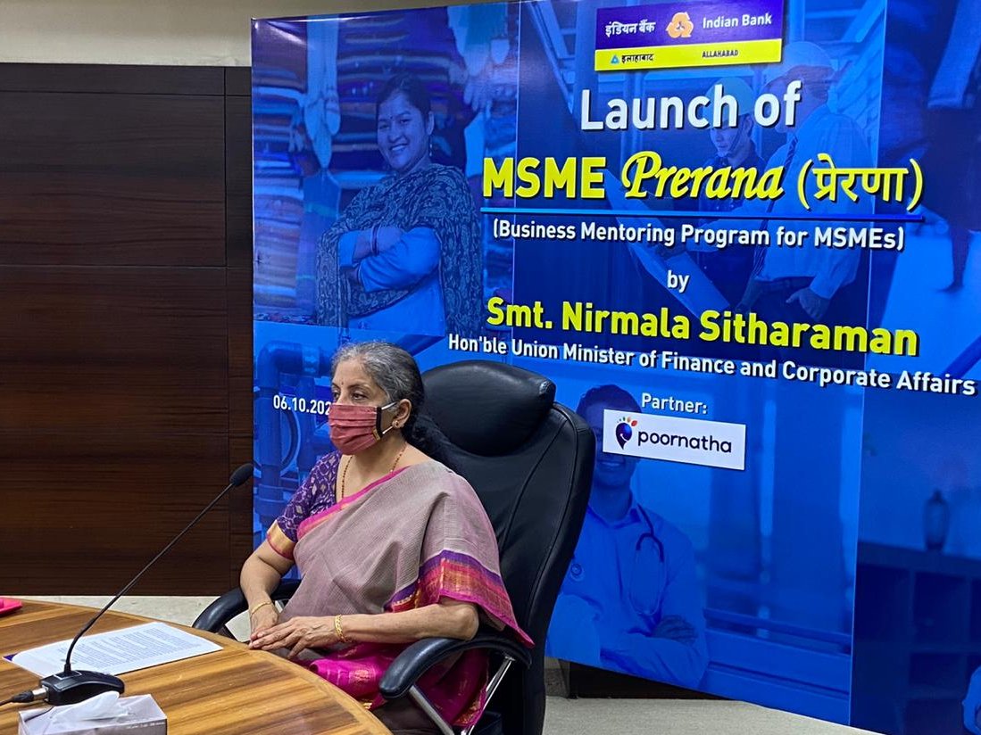 nsitharamanoffc's tweet photo. Smt @nsitharaman launches MSME Prerana: an exclusive skill building training programme for MSME entrepreneurs by Indian Bank, in Chennai. https://t.co/sz6VfJlcRu
