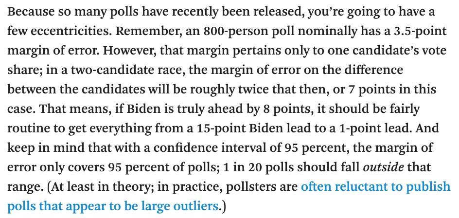 I'm not sure people realize how much poll results will vary through chance alone.  https://fivethirtyeight.com/features/biden-has-made-some-modest-gains-after-the-debate/