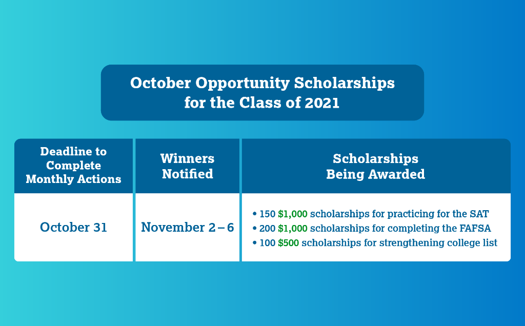 Earn a chance at up to 3️⃣ #OpportunityScholarships in October! Seniors can get started by going to spr.ly/6015G049S.