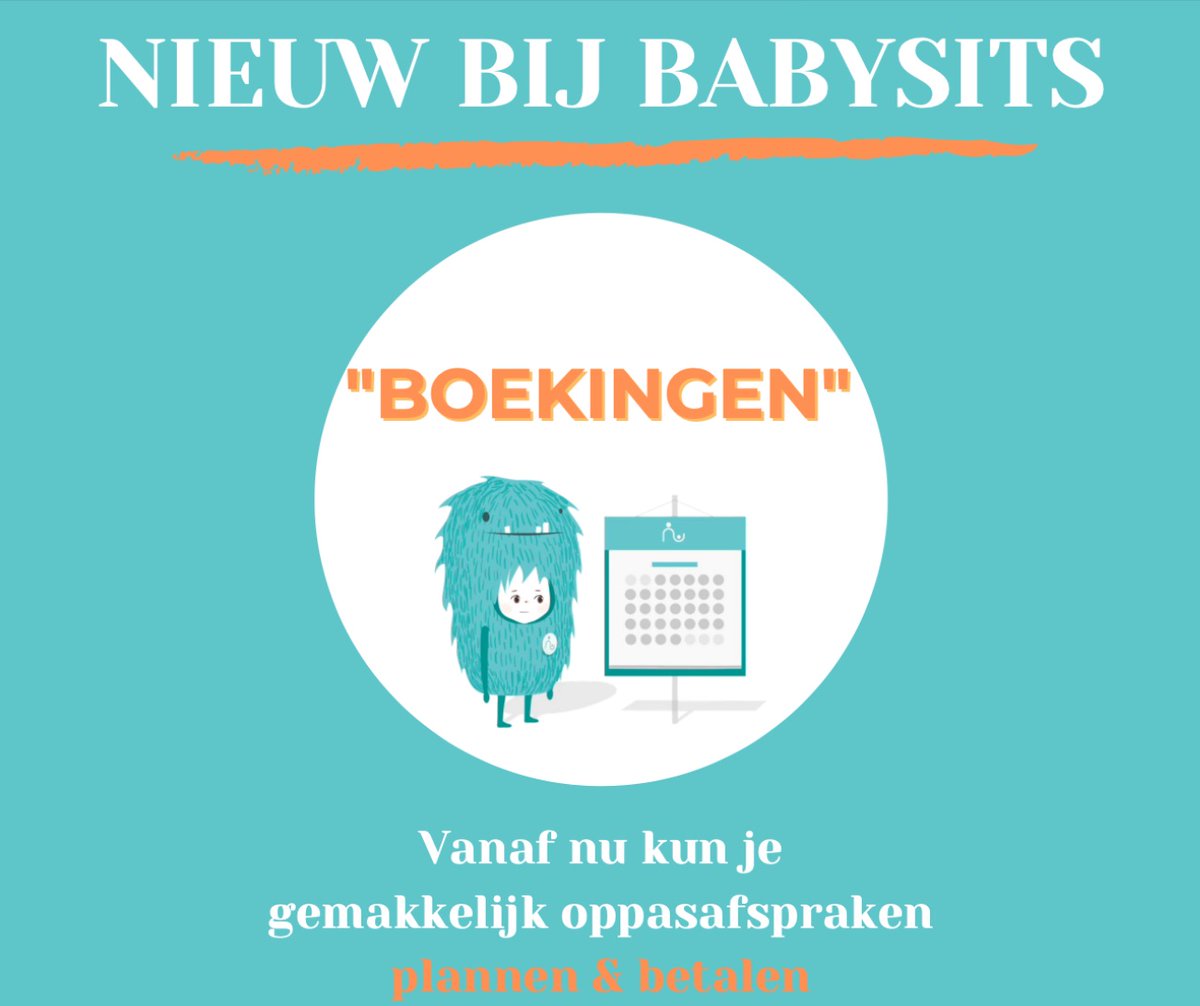 Sinds kort kun je via Babysits nu ook je oppasafspraak inplannen en betalen! 💵🤩

Hoe het werkt;
1. Zoek een geschikte oppas
2. Maak een boeking voor de gewenste dag en het tijdstip
3. Zodra de oppas de reservering heeft geaccepteerd, kun je veilig betalen via het platform